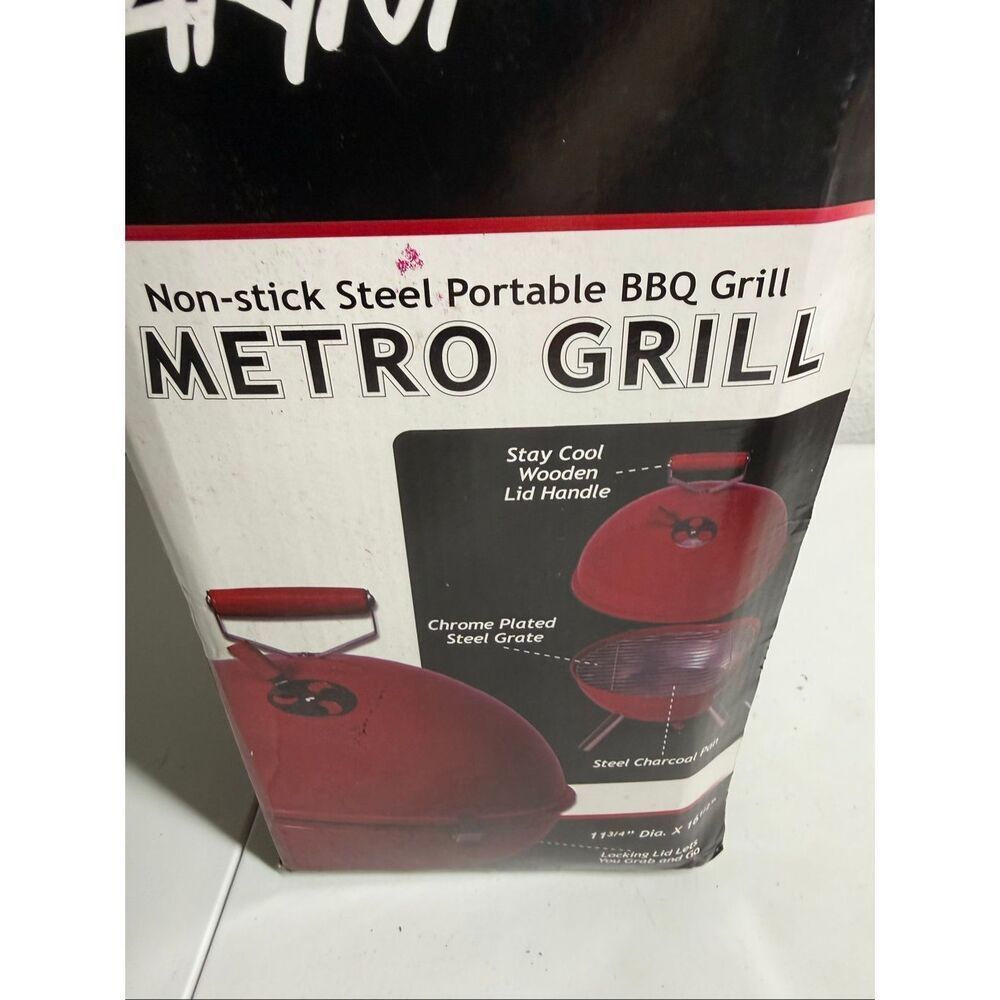 Parini Metro Charcoal Grill Balcony Porch Red Non-Stick Steel Portable BBQ Grill - Picture 7 of 12